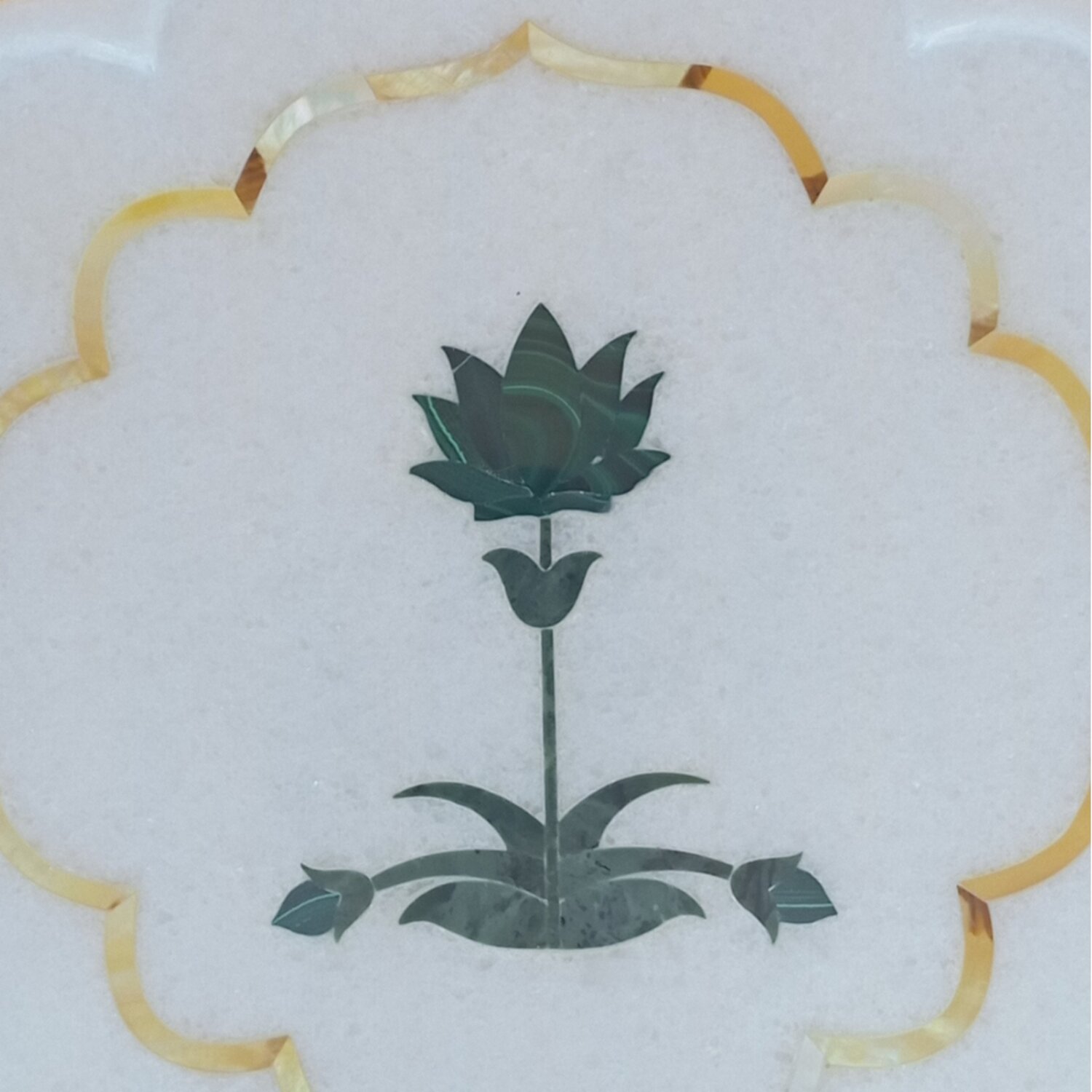 Pietra Dura Lotus – Marble Inlay Art – Deep Green & Green - view 3 of 5