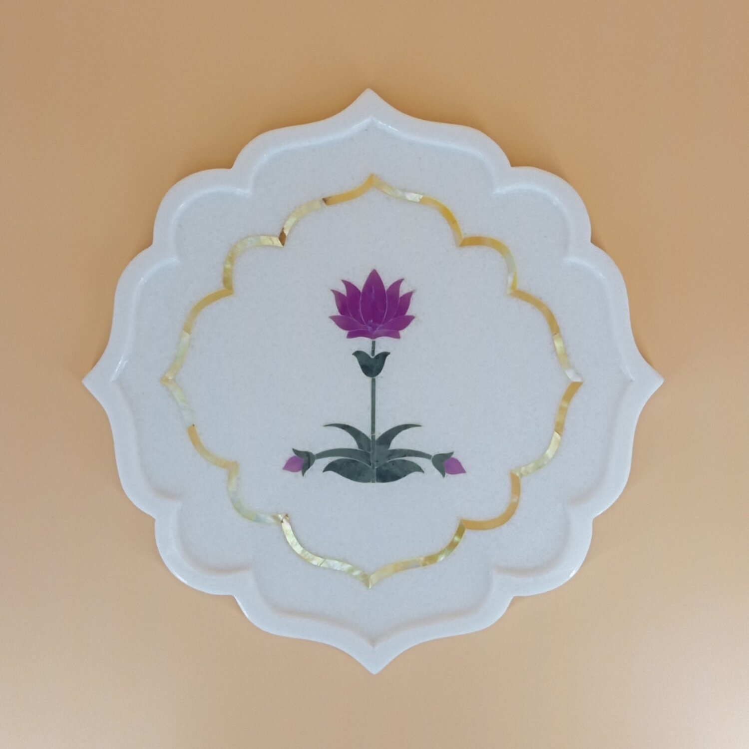 Pietra Dura Lotus – Marble Inlay Art – Purple & Green - view 1 of 4