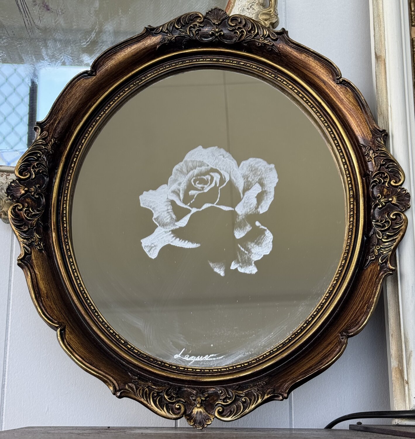 "Rose" engraved mirror - view 1 of 4
